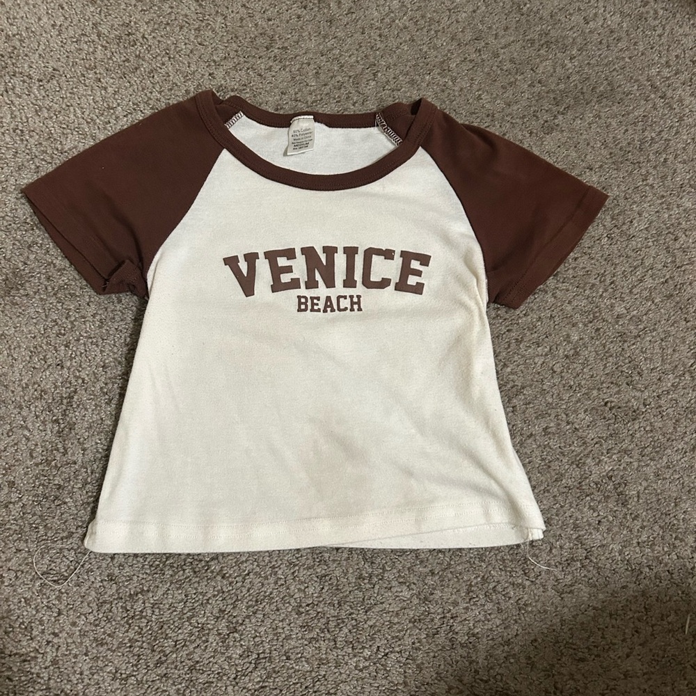 Venice Beach Baby Tee Brown and White